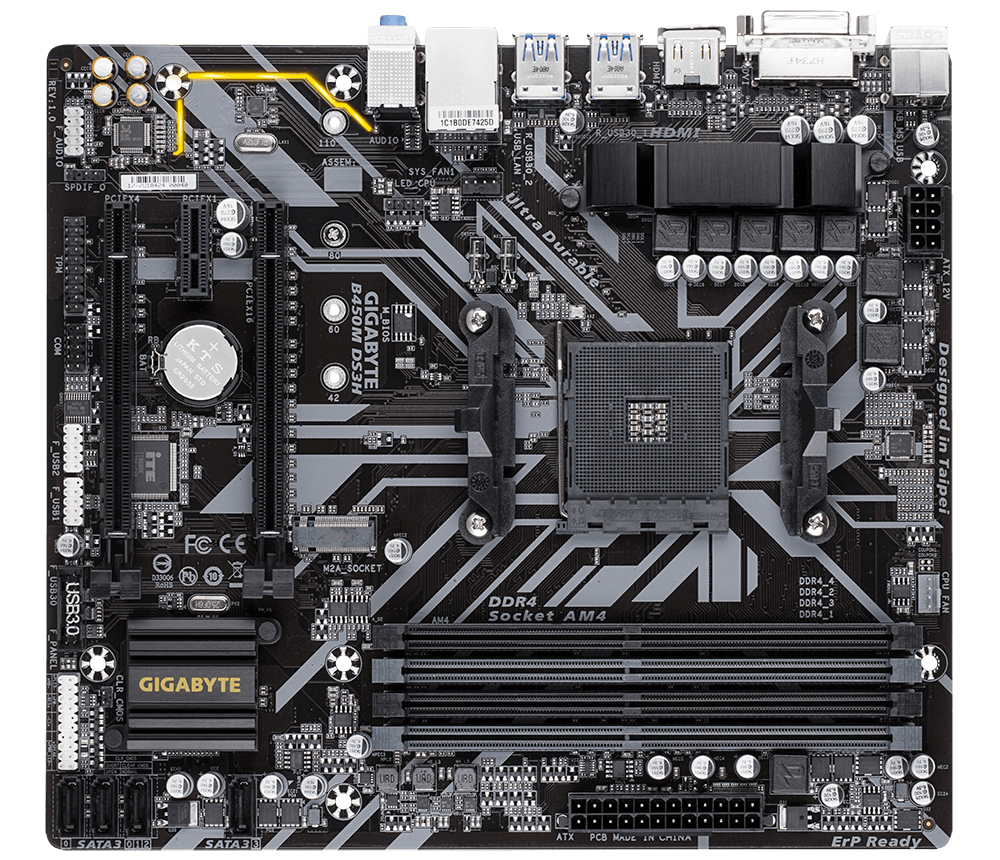 Bekijk afbeelding 2 van Gigabyte B450M DS3H moederbord Socket AM4 Micro ATX AMD B450